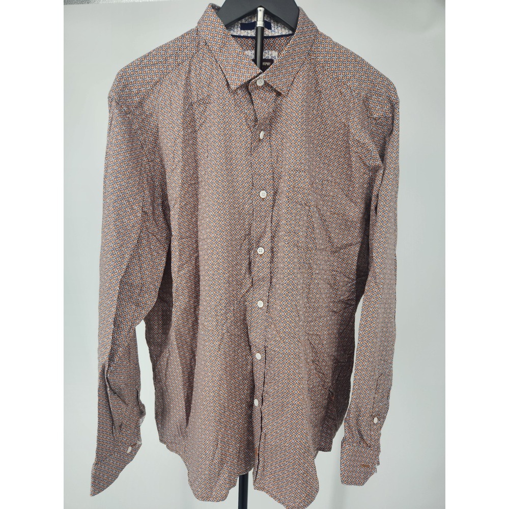 Johnston & Murphy Mens XL Geometric Circle Print Button Down Shirt Orange Blue
